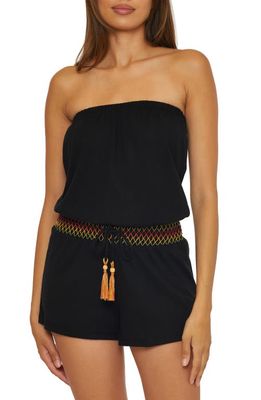 Soluna Strapless Drawstring Waist Cover-Up Romper in Black