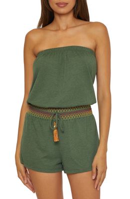 Soluna Strapless Drawstring Waist Cover-Up Romper in Olive 