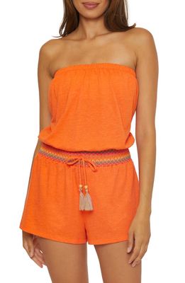 Soluna Strapless Drawstring Waist Cover-Up Romper in Tangerine 