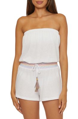 Soluna Strapless Drawstring Waist Cover-Up Romper in White