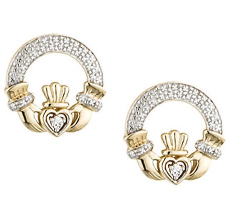 Solvar 1/10 cttw Diamond Claddagh Earrings 14 K Gold