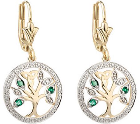 Solvar 14K Diamond & Emerald Accent Tree of Lif e Drop Earring