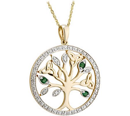 Solvar 14K Diamond & Emerald Accent Tree of Lif e Pendant