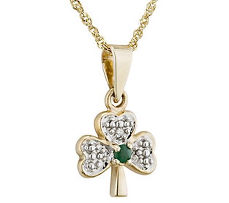 Solvar 14K Diamond & Emerald Shamrock Pendant w / Chain