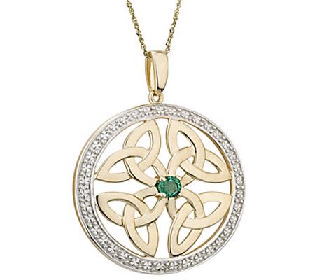 Solvar 14K Diamond & Emerald Trinity Knot Penda nt w/ Chain