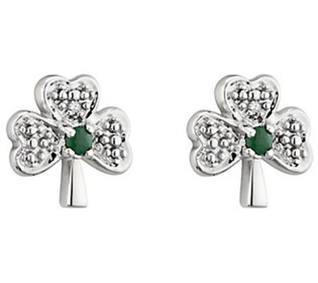 Solvar 14K Gold Emerald & Diamond Accent Shamro ck Earrings