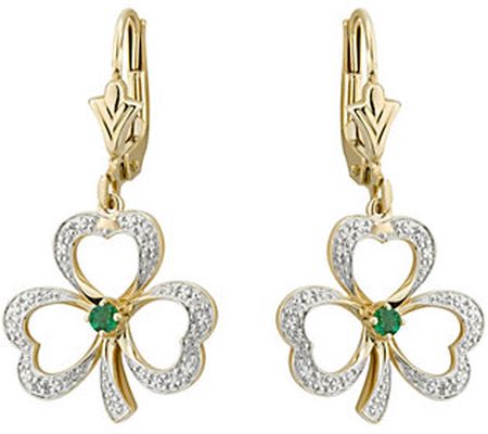 Solvar Diamond & Emerald Accent Shamrock Earrin gs, 14K