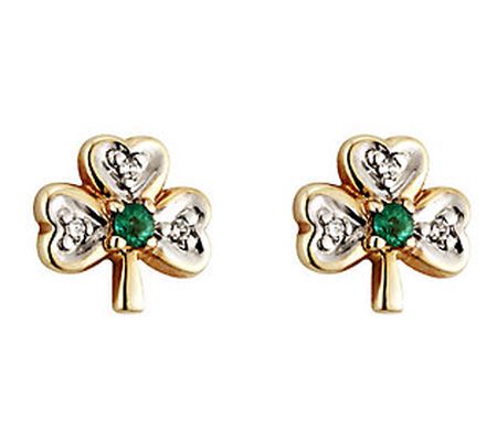 Solvar Diamond & Emerald Shamrock Earrings, 14K