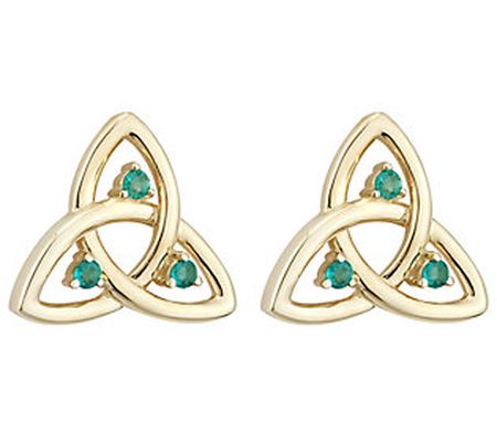 Solvar Emerald Accent Trinity Knot Stud Earring s, 14K