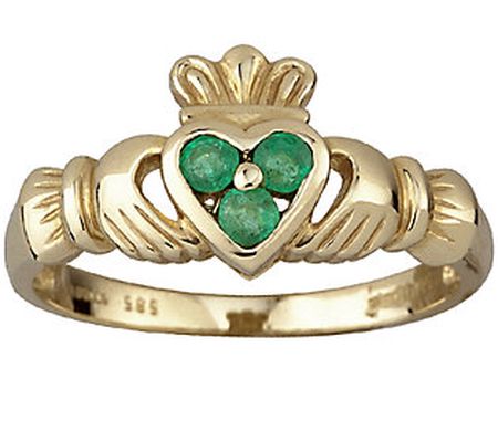 Solvar Emerald Heart Claddagh Ring, 14K Gold