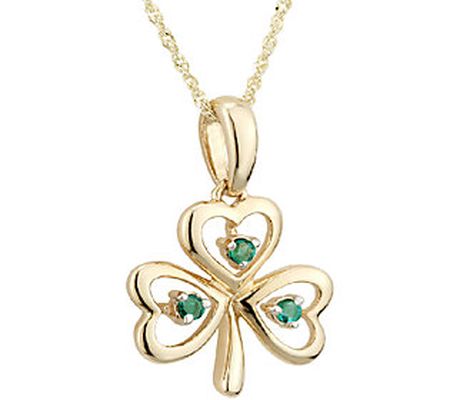 Solvar Emerald Shamrock Knot Pendant with Chain, 14K Gold