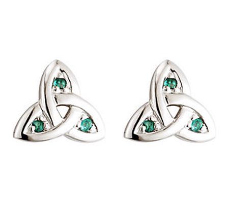 Solvar Emerald Trinity Knot Earrings, 14K White Gold