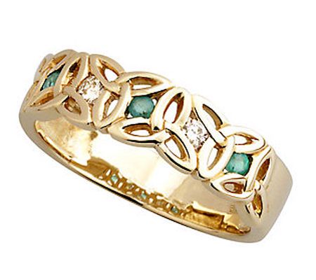 Solvar Ladies Diamond & Emerald Trinity Knot Ri ng, 14K Gold