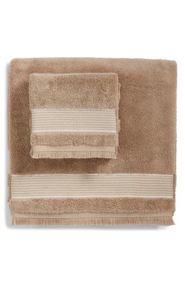 Something Navy Cotton Fringed Hand Towel & Bath Towel Set in Brown