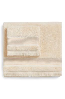 Something Navy Cotton Fringed Hand Towel & Bath Towel Set in Cream