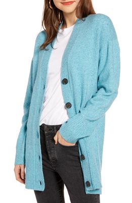 Something Navy Cozy V-Neck Cardigan in Teal Sicily Combo