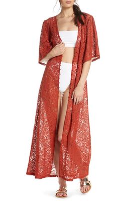 Something Navy Lace Cover-Up Wrap in Red Ochre