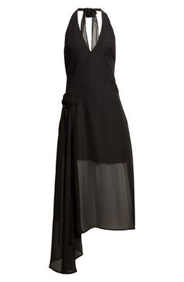 SOMETHING NEW Cleo Halter Chiffon Dress in Black