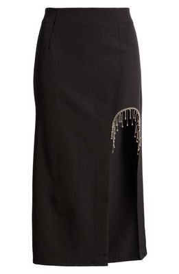 SOMETHING NEW Coco Embellished Slit Midi Skirt in Black