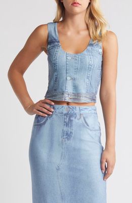 SOMETHING NEW Denise Crop Tank Top in Light Blue Aopdenise Print 