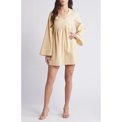 SOMETHING NEW Emily Long Sleeve Wide Leg Romper in Marzipan 