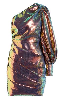 SOMETHING NEW Hazel Ombré Metallic Sequin One-Shoulder Minidress in Rich Gold Detail Multi