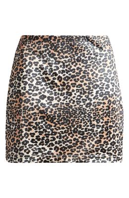 SOMETHING NEW Lillie Leopard Print Satin Miniskirt in Mother Of Pearl Aop