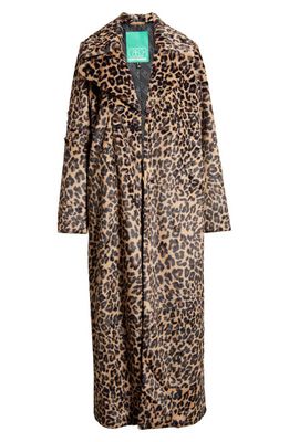 SOMETHING NEW Lola Leopard Spot Faux Fur Long Coat in Tan Aop Leo Aop