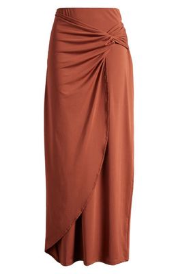 SOMETHING NEW Mila Side Twist Maxi Skirt in Cherry Mahogany