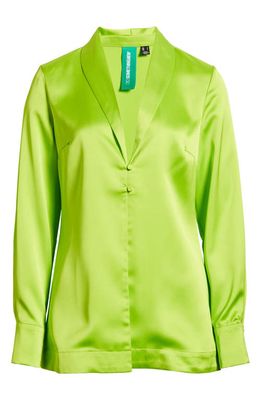 SOMETHING NEW Naomi Satin Button-Up Shirt in Acid Lime