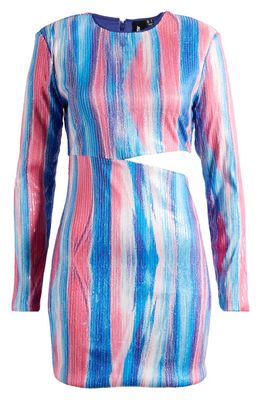 SOMETHING NEW Ruth Sequin Stripe Long Sleeve Dress in Limoges Detail Sequi