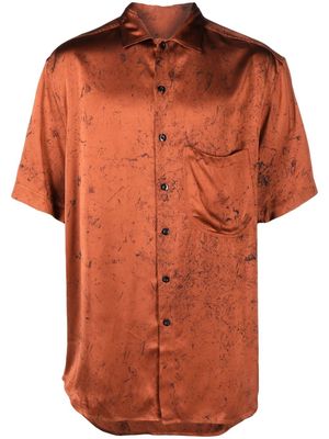 Song For The Mute distressed-print oversized satin shirt - Orange