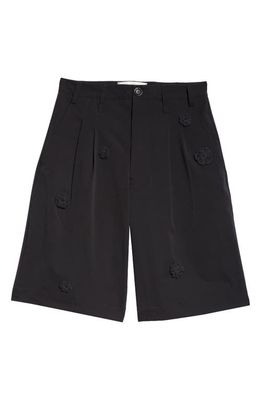 SONG FOR THE MUTE Floral Appliqué Tailored Shorts in Black
