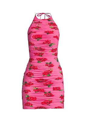 Sonia Floral-Print Ruched Halter Minidress