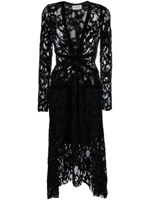 Sonia Rykiel asymmetric velvet-lace midi dress - Black