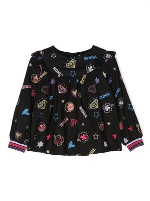 SONIA RYKIEL ENFANT embroidered-motif cotton blouse - Black