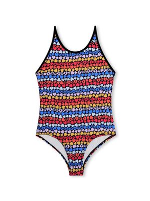 SONIA RYKIEL ENFANT heart-print striped swimsuit - Red