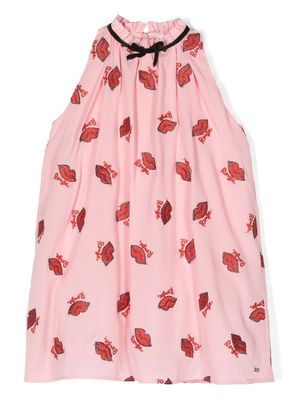 SONIA RYKIEL ENFANT lips motif print sleeveless dress - Pink