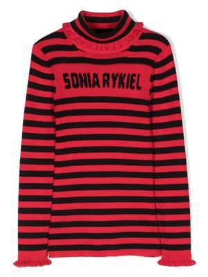 SONIA RYKIEL ENFANT logo-intarsia striped jumper - Black