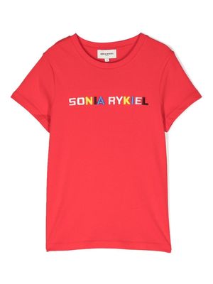 SONIA RYKIEL ENFANT logo-print cut-out T-shirt - Red