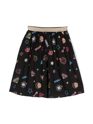 SONIA RYKIEL ENFANT motif-embroidered cotton pleated skirt - Black