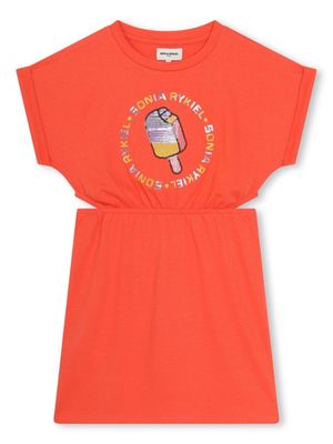 SONIA RYKIEL ENFANT sequin-embellished jersey dress - Orange