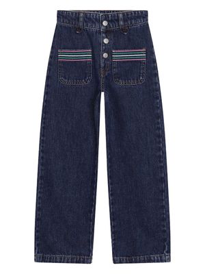 SONIA RYKIEL ENFANT stripe-embroidered wide-leg jeans - Blue
