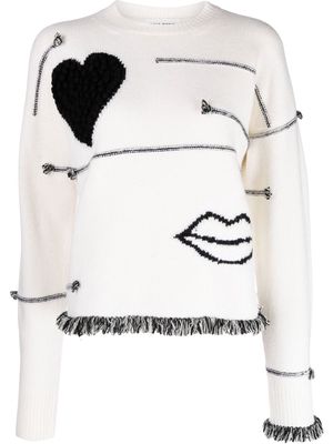 Sonia Rykiel Lips contrasting-stitch detail jumper - White
