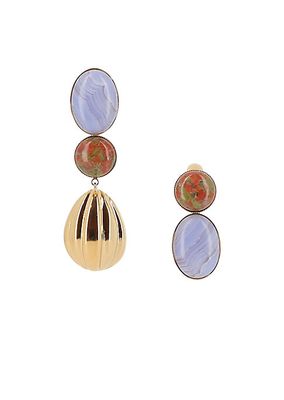 Sonia Shell Gold-Plated, Blue Chalcedony & Unakite Mismatched Clip-On Earrings