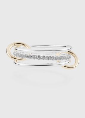 Sonny SG Gris Thin 3-Linked Ring in Sterling Silver and Gray Pave Diamonds with Yellow Gold Connectors