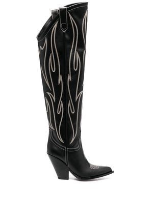 Sonora 100mm embroidered-motif leather boots - Black