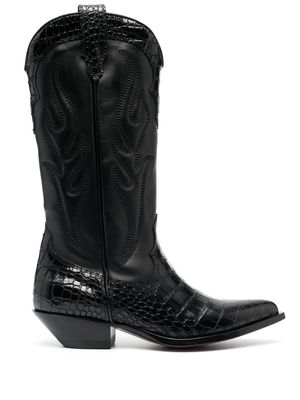 Sonora crocodile-effect leather boots - Black