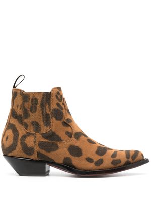 Sonora leopard-print leather boots - Brown