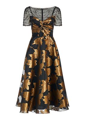 Sonya Metallic Floral A-Line Dress